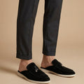Herre Suede Mule Loafers - Åben Bag - Metal Bar Detalje - Flad Gummisål