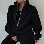 Dame 2-delt Tracksuit Sæt med Halv-Zip Pullover og Joggers