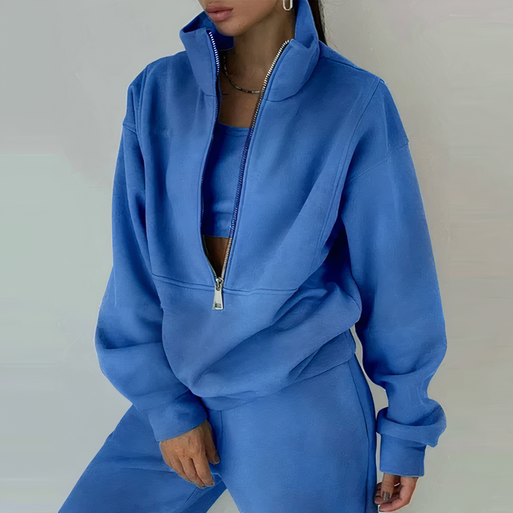 Dame 2-delt Tracksuit Sæt med Halv-Zip Pullover og Joggers