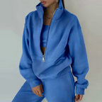 Dame 2-delt Tracksuit Sæt med Halv-Zip Pullover og Joggers