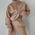 Dame 2-delt Tracksuit Sæt med Halv-Zip Pullover og Joggers