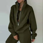 Dame 2-delt Tracksuit Sæt med Halv-Zip Pullover og Joggers