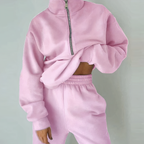 Dame 2-delt Tracksuit Sæt med Halv-Zip Pullover og Joggers